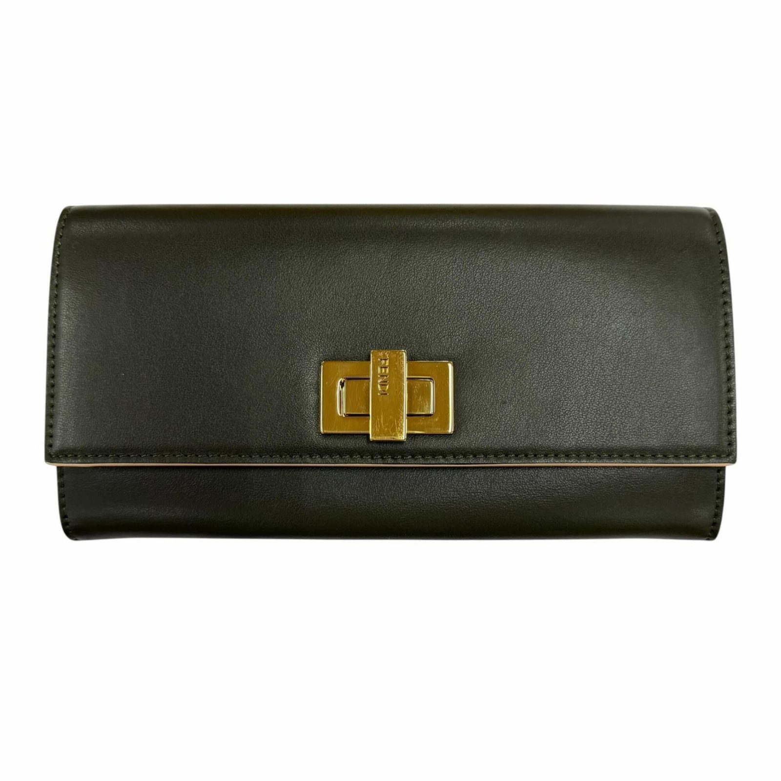 Long Fendi Wallet Leather Bi: Long Fendi Wallet Leather Bi Item Specifics: Brand: Fendi Country of Origin: Italy MPN: 8M0377 Type: Long wallet (bi-fold) Gender: Women Material: Leather Color: Dark green Size (HxWxD): 10cm x 19cm /