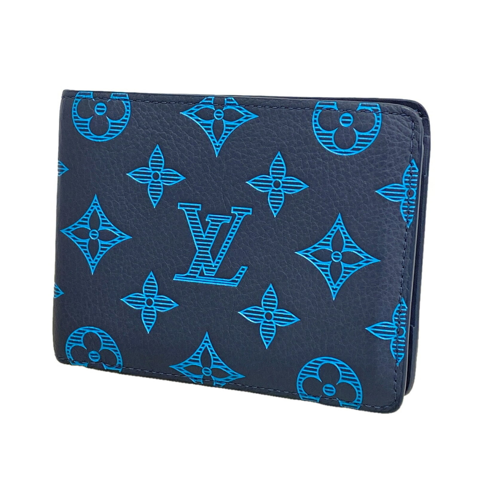 Louis Vuitton Bill Wallet (Bi-Fold): Louis Vuitton Bill Wallet (Bi-Fold) Blue Louis Vuitton Bill Wallet (Bi-Fold) measures 9cm x 12cm x 1cm, featuring a classic bi-fold design. The wallet's blue color adds a touch of sophistication to