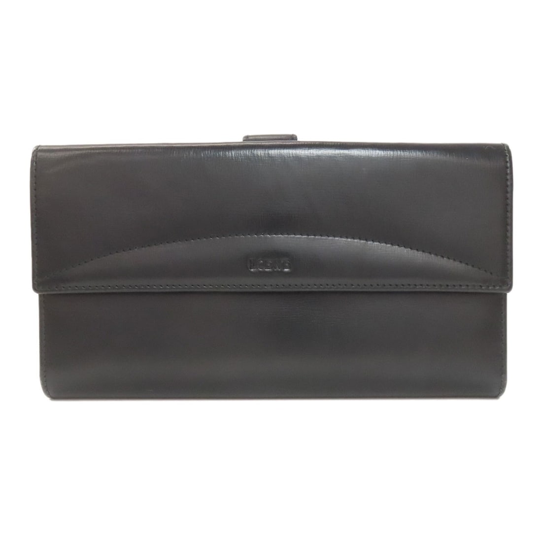 Loewe Logo Long Wallet (With Coin Pocket) Leather: Loewe Logo Long Wallet (With Coin Pocket) Leather Black leather Loewe logo long wallet with a coin pocket, designed for everyday carry. This classic design features a distinctive logo and a practical 