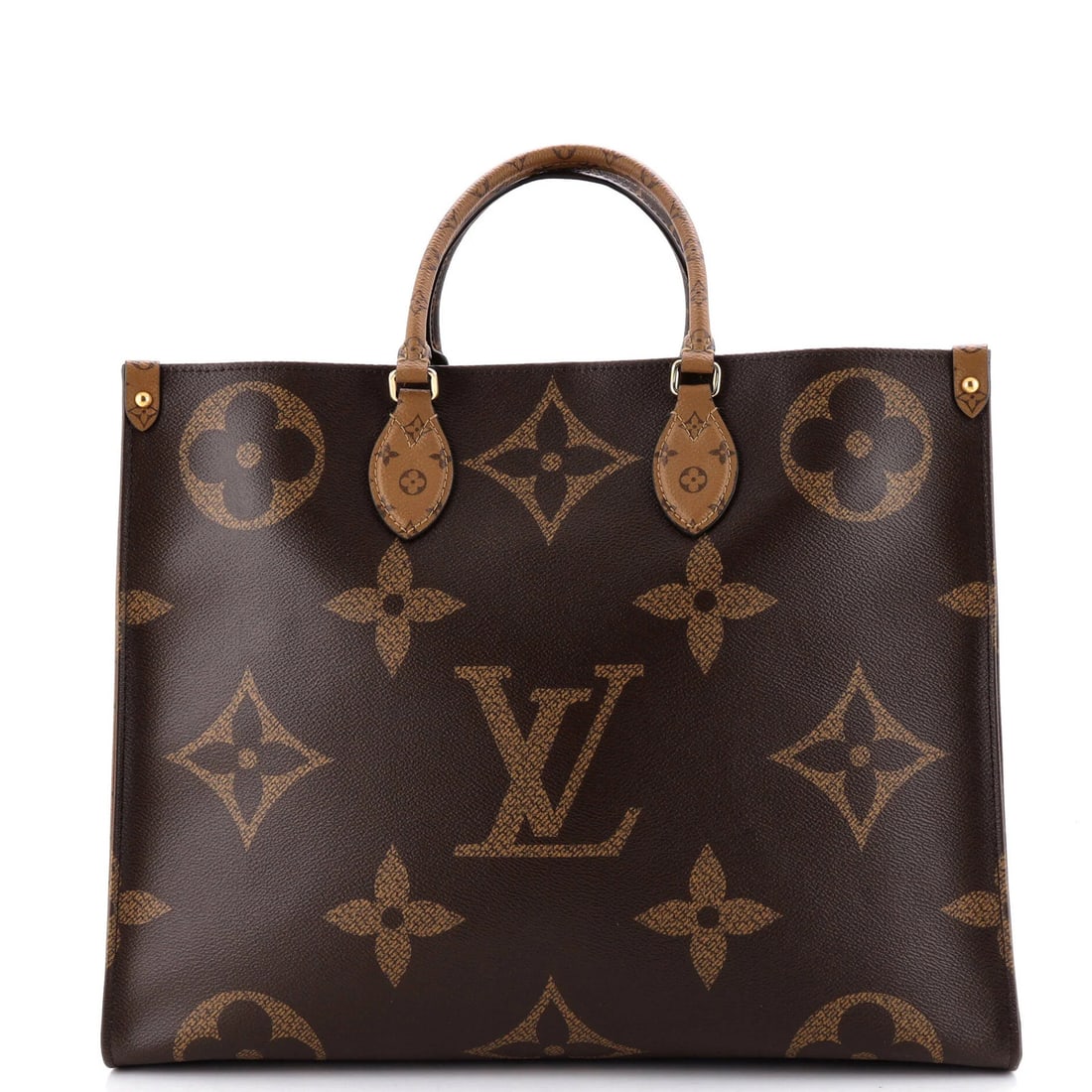 OnTheGo Tote Reverse Giant Monogram Louis Vuitton: OnTheGo Tote Reverse Giant Monogram Louis Vuitton Brown Louis Vuitton OnTheGo Tote Reverse Giant Monogram GM Tote features a canvas coated exterior with minor scuffs and minor creases. The interior is