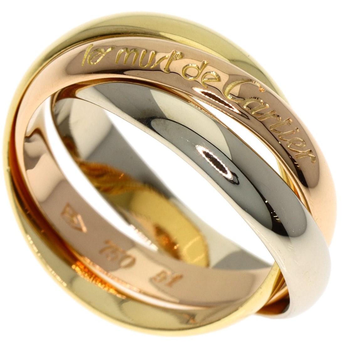 Cartier Trinity #51 Ring K18 Yellow Gold 18K Pink Gold: Cartier Trinity #51 Ring K18 Yellow Gold 18K Pink Gold Cartier Trinity #51 Ring in K18 Yellow Gold boasts a sleek, 18k gold design, with the signature yellow gold hue that Cartier is renowned for. Thi