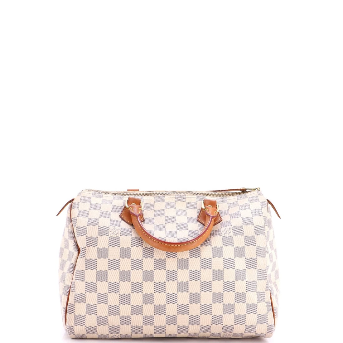 Vuitton Speedy Louis Handbag Damier: Vuitton Speedy Louis Handbag Damier White canvas coated Louis Vuitton Speedy Louis Handbag Damier in fair condition, featuring a classic top handle design with a neutral interior and gold hardware.