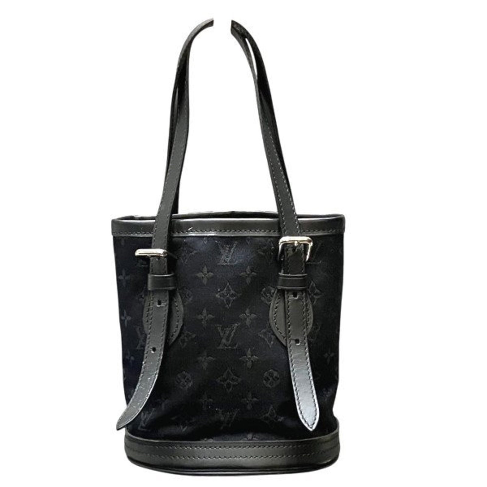 Satin Leather Louis Vuitton Tote Bag: Satin Leather Louis Vuitton Tote Bag Satin Leather Louis Vuitton Tote Bag with sleek, 13cm x 11.5cm x 8cm dimensions, featuring a luxurious satin and leather construction in Noir color. The bag boasts