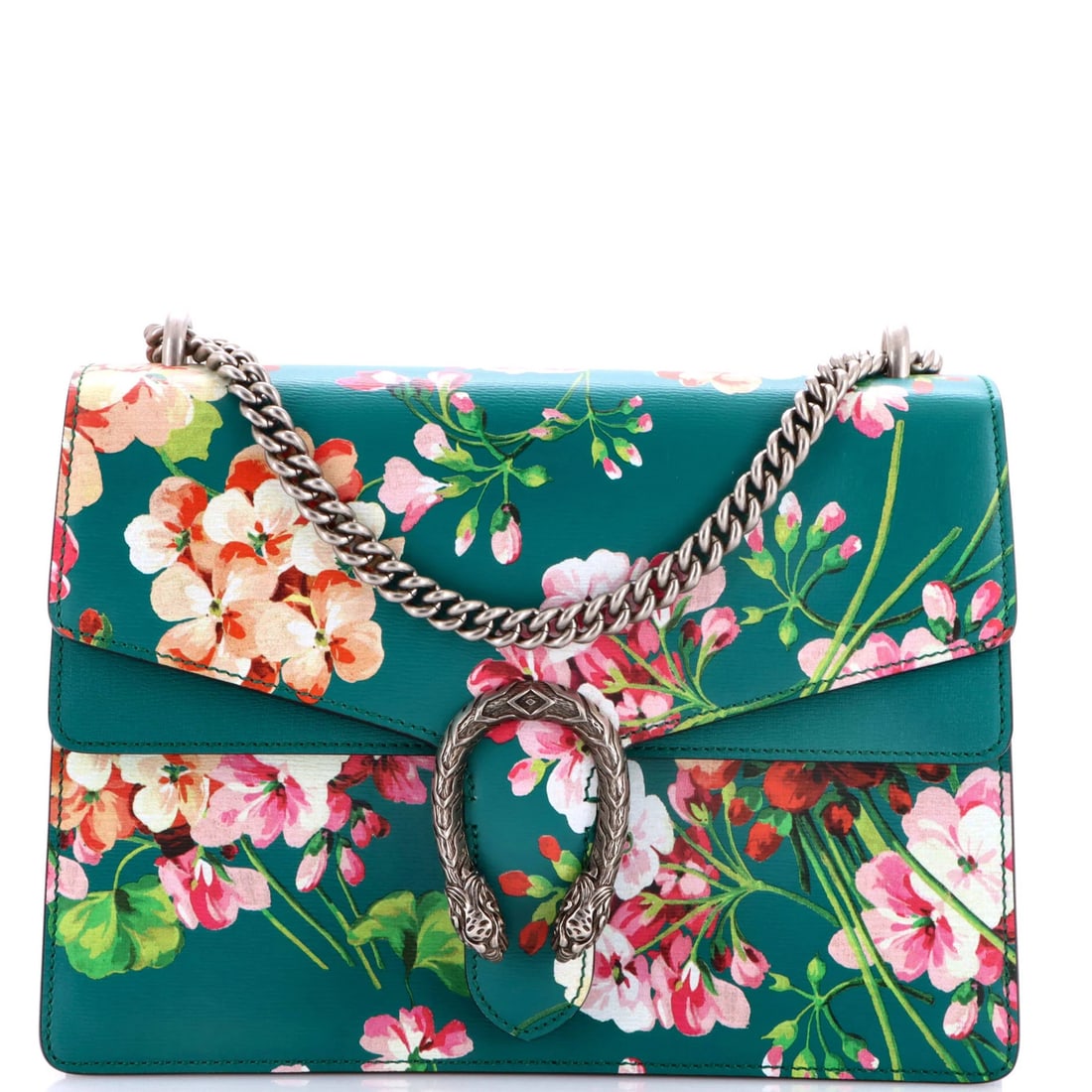 Print Leather Bag Blooms Medium Gucci Dionysus: Print Leather Bag Blooms Medium Gucci Dionysus The Gucci Dionysus Bag Blooms Print Leather Medium is a stunning shoulder bag featuring a vibrant green exterior with a blooming print. With its classic