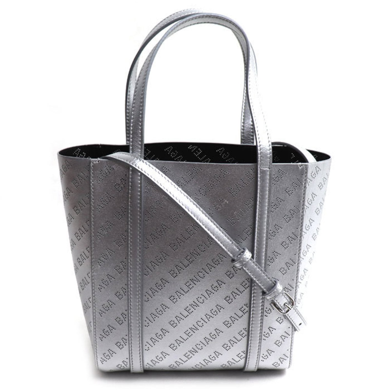 Bag Leather Tote Balenciaga: Bag Leather Tote Balenciaga Silver Balenciaga leather tote bag, 22cm x 19cm x 9cm in size, made from high-quality leather material, features a sleek and sophisticated design. This stylish tote bag is
