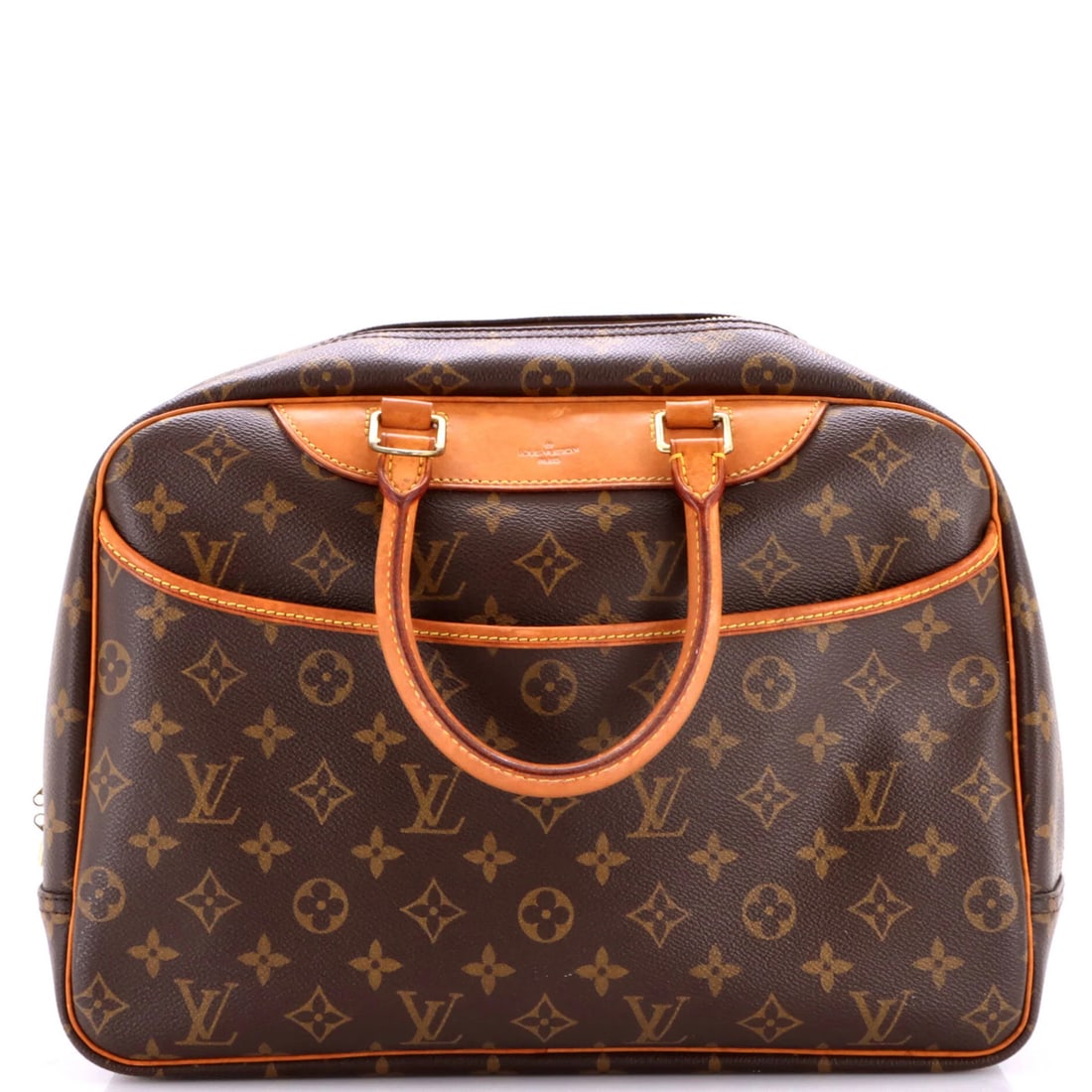 Canvas Monogram Handbag Vuitton Louis Deauville: Canvas Monogram Handbag Vuitton Louis Deauville Canvas Monogram Handbag Vuitton Louis Deauville - A Timeless Brown Bowler with Distressed Charm. This Louis Vuitton Deauville handbag boasts a classic b