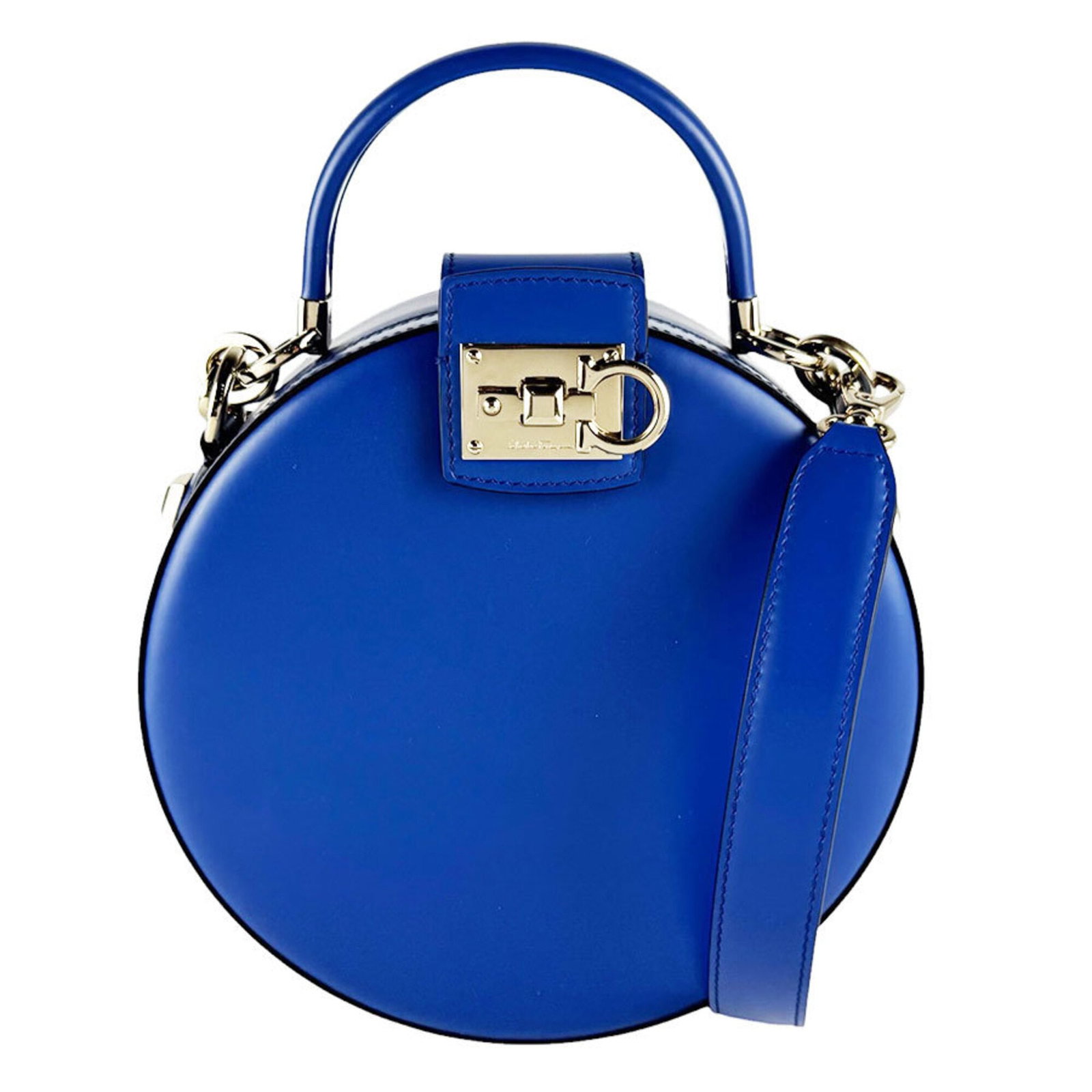 Ferragamo Leather Shoulder Bag: Ferragamo Leather Shoulder Bag The Salvatore Ferragamo Country of Origin: Italy Leather Shoulder Bag is a stylish and compact blue leather bag. Measuring 20cm x 20cm x 7cm, it features a classic desig