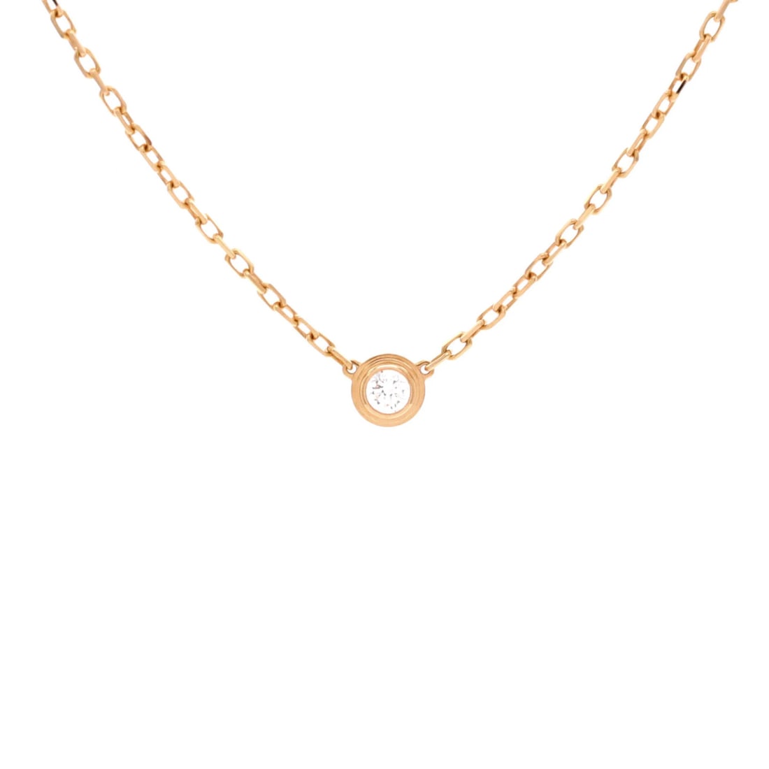Pendant Necklace D'Amour Cartier Rose Gold 18K Diamond: Pendant Necklace D'Amour Cartier Rose Gold 18K Diamond Cartier D'Amour Pendant Necklace in 18K Rose Gold with a stunning diamond is a timeless piece of luxury jewelry. This beautiful necklace boasts a