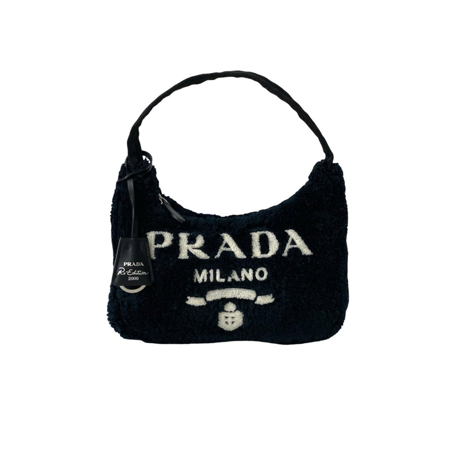 Shoulder bag pile fabric Prada Handbag: Shoulder bag pile fabric Prada Handbag Prada's pile fabric shoulder bag is a stylish and compact accessory, measuring 18cm x 25cm x 6cm. The black color and sleek design make it a versatile addition t