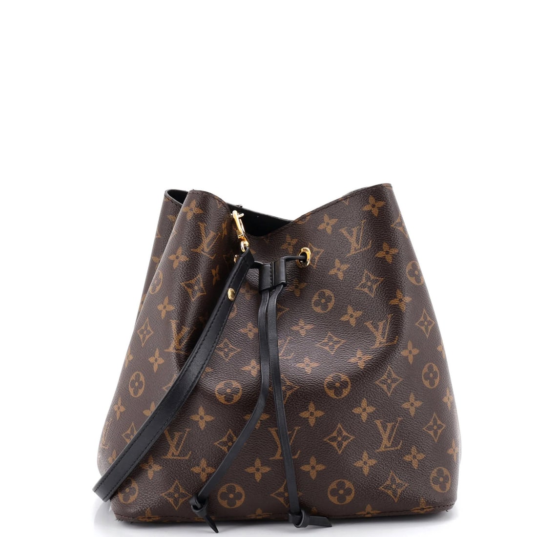 Louis Vuitton NeoNoe Handbag Monogram Canvas with Leather MM: Louis Vuitton NeoNoe Handbag Monogram Canvas with Leather MM Brown Louis Vuitton NeoNoe Handbag Monogram Canvas with Leather MM features a canvas coated exterior, gold hardware, and a microfiber inter
