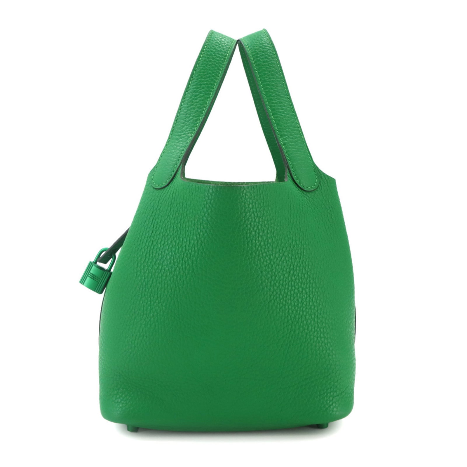 Clemence Leather Handbag Taurillon Hermes: Clemence Leather Handbag Taurillon Hermes Taurillon clemence leather handbag in green, featuring a size of 19cm x 18cm x 13.5cm and weighing 440g. The bag's handle measures 28cm in length, making it a