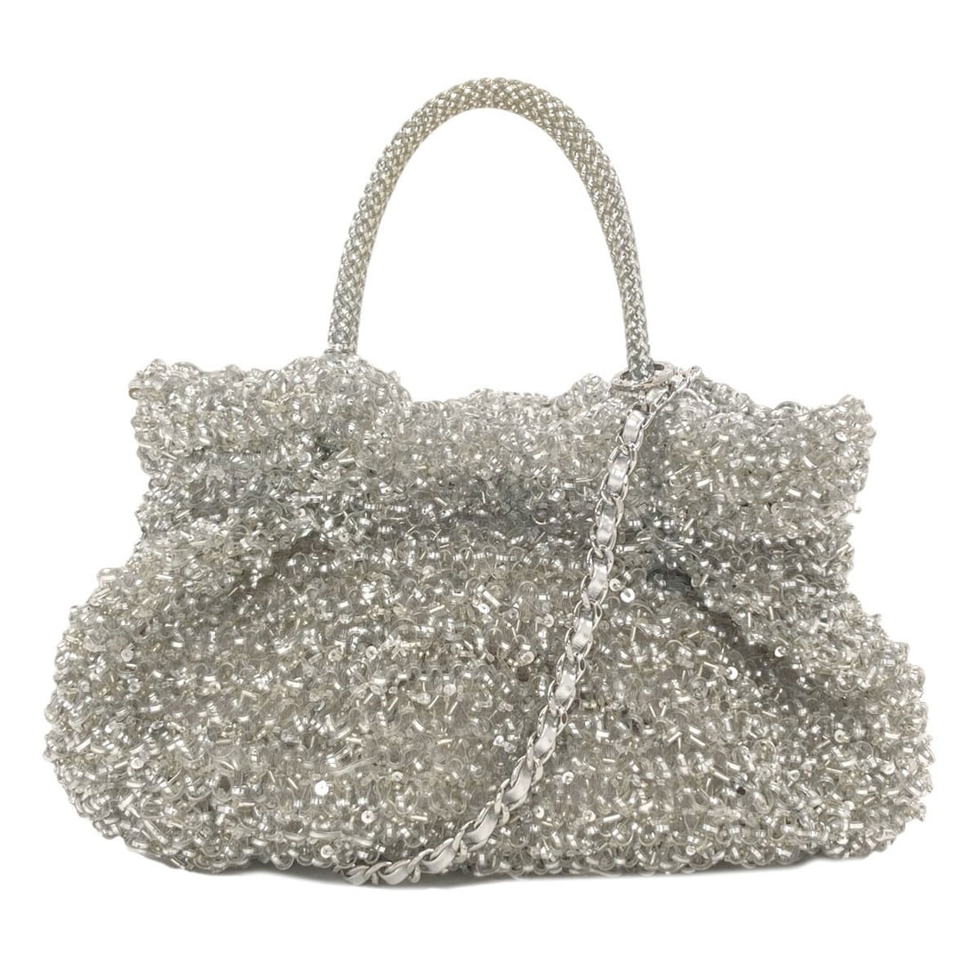 Anteprima Wire Bag 2Way Handbag Pvc: Anteprima Wire Bag 2Way Handbag Pvc Silver Anteprima Wire Bag 2Way Handbag with Magnetic Closure, featuring a sleek PVC exterior and detachable strap, measuring 8.7 inches tall and 11.8 inches wide. T
