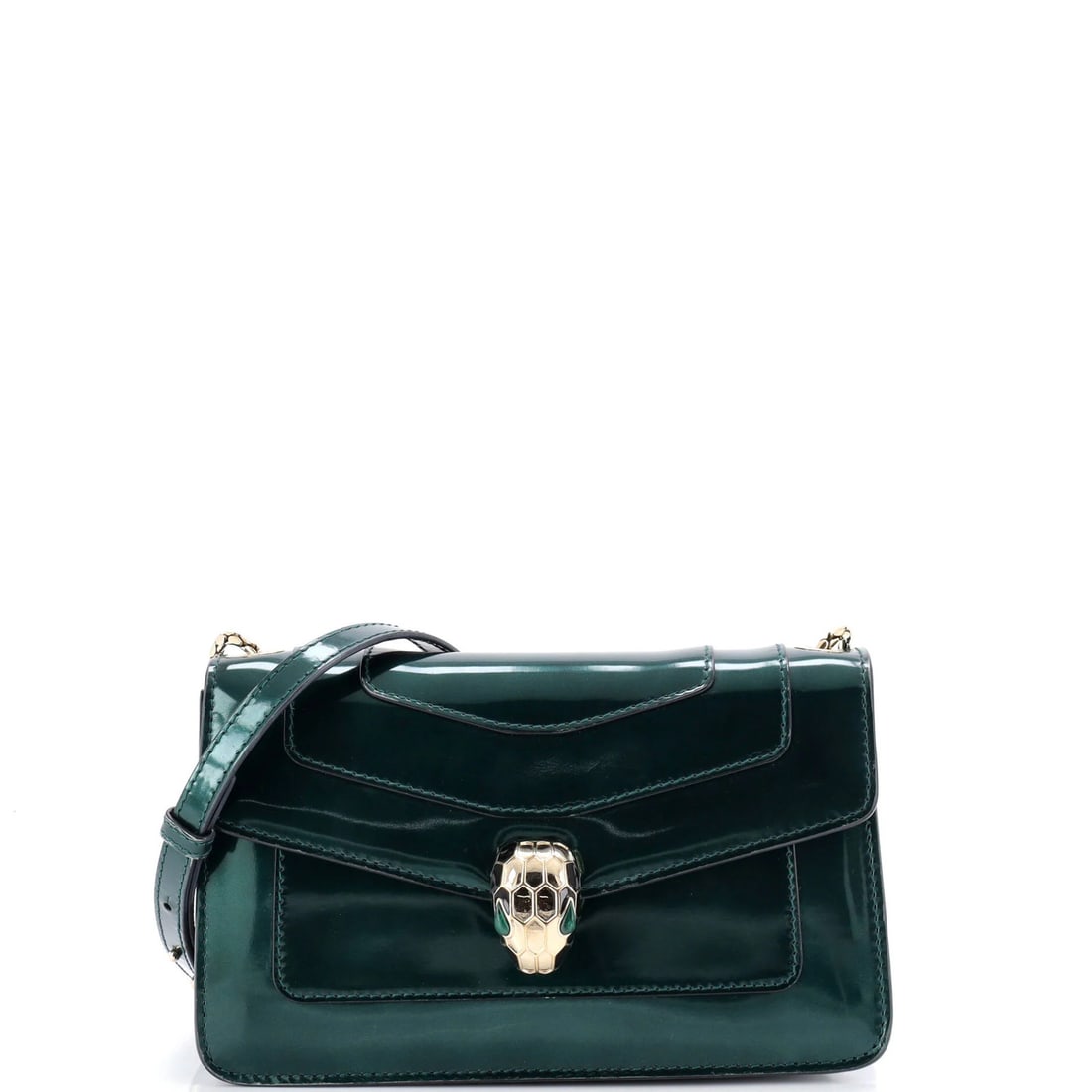 Bvlgari Serpenti Forever Small Leather Bag Metallic Shoulder: Bvlgari Serpenti Forever Small Leather Bag Metallic Shoulder The Bvlgari Serpenti Forever Small Leather Bag Metallic Shoulder is a stunning, metallic green shoulder bag with a sleek design. Measuring