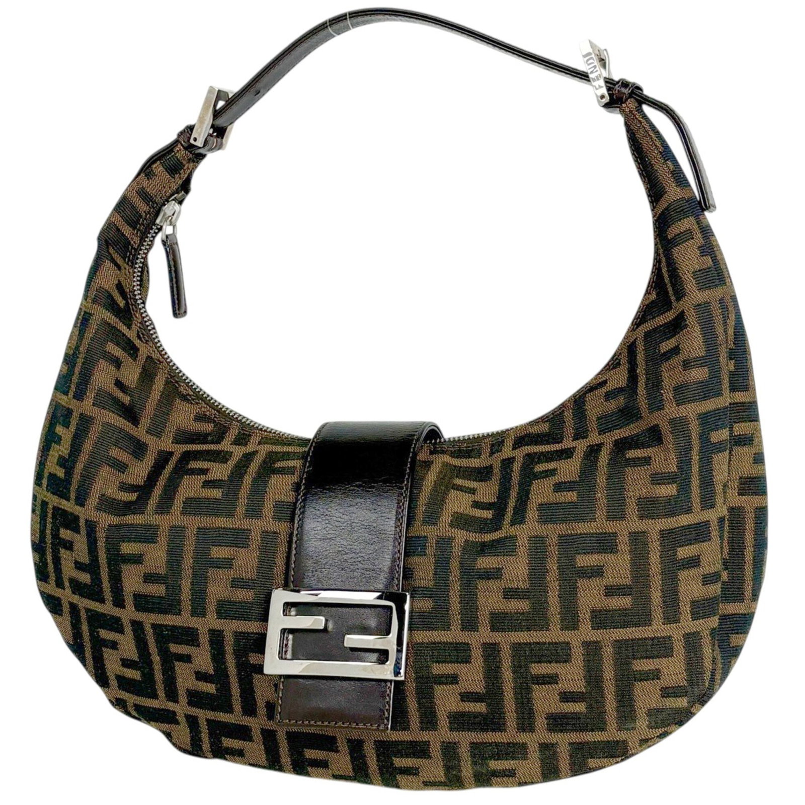 Shoulder Bag Fendi Canvas Leather: Shoulder Bag Fendi Canvas Leather Canvas and leather combine in this brown Fendi shoulder bag, measuring 17cm x 34cm x 5cm. The canvas and leather materials provide a sturdy and stylish design, while 