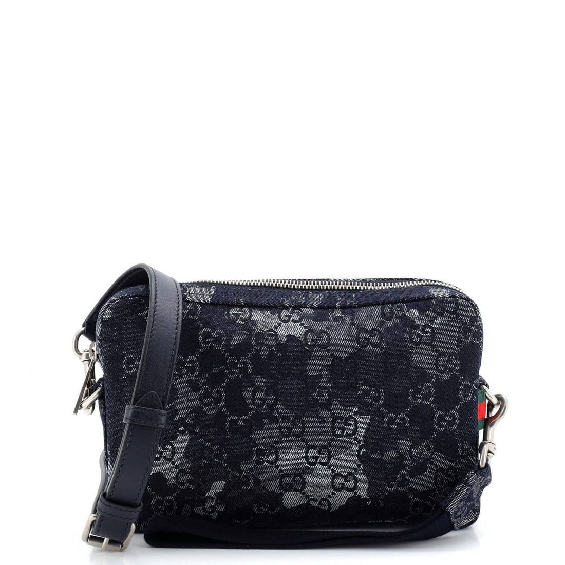 Camouflage GG Denim Convertible Crossbody Bag Gucci: Camouflage GG Denim Convertible Crossbody Bag Gucci Blue Camouflage GG Denim Convertible Crossbody Bag from Gucci, featuring a stylish convertible design with minor scuffs on the exterior and interior