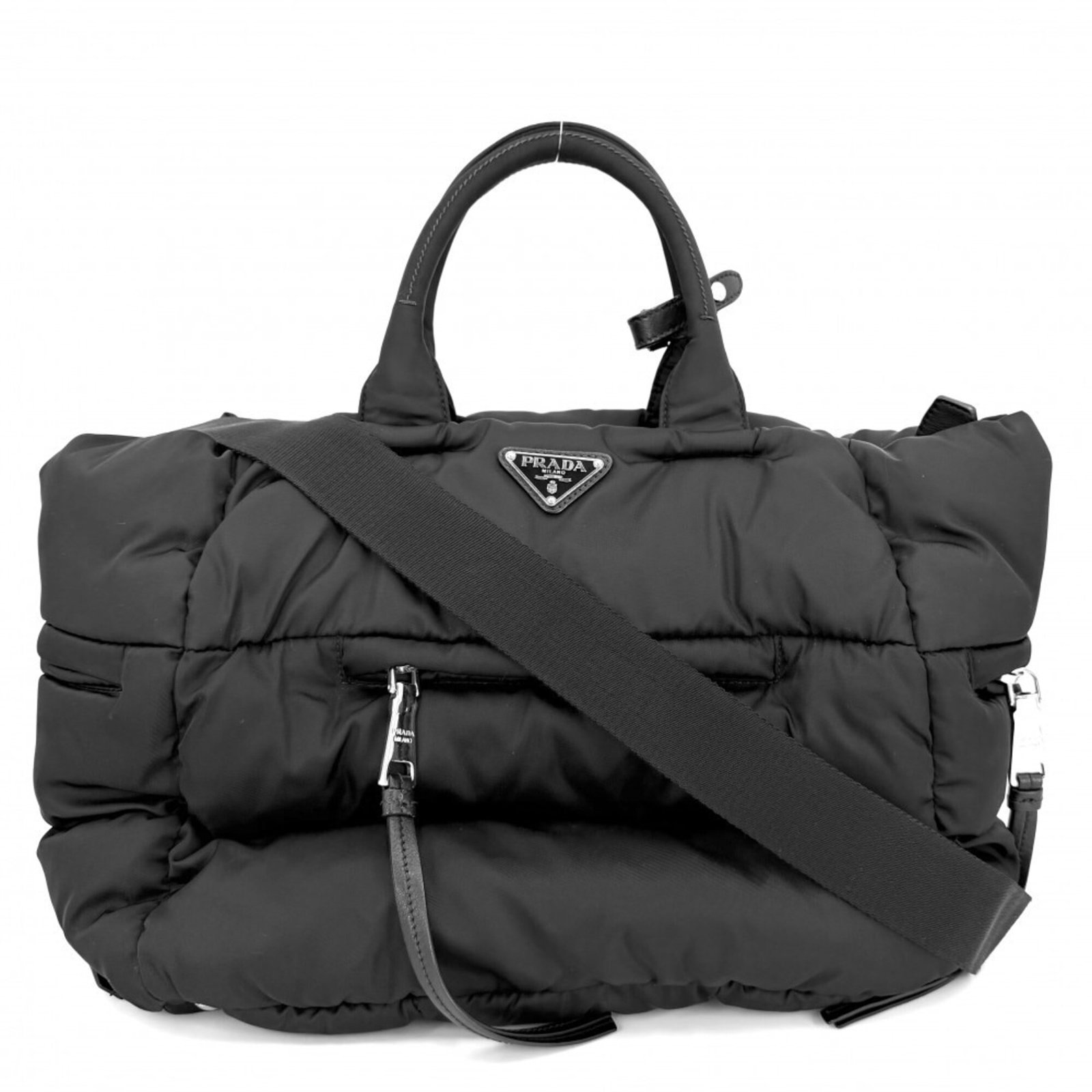 Shoulder Bag Nylon Prada Handbag Tote: Shoulder Bag Nylon Prada Handbag Tote Black Prada Nylon Shoulder Bag Tote with Classic Design. This 29cm x 32cm x 21cm tote bag features a sleek and modern design, made from high-quality nylon