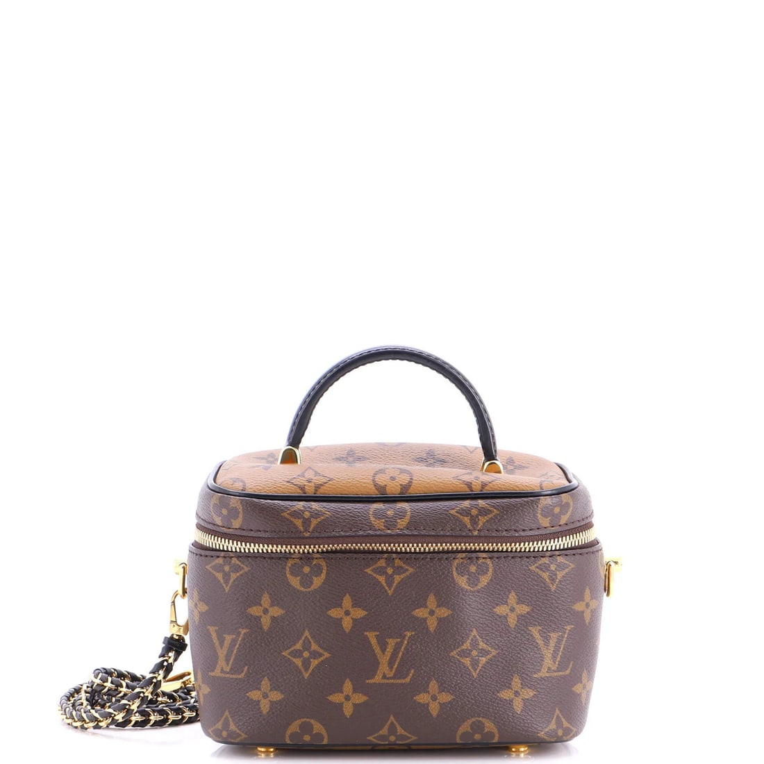 Vanity Handbag Canvas Monogram Reverse Louis Vuitton: Vanity Handbag Canvas Monogram Reverse Louis Vuitton Brown Canvas Monogram Reverse Louis Vuitton Handbag with Gold Hardware and Microfiber Interior. This Vanity Handbag features a classic top handle d