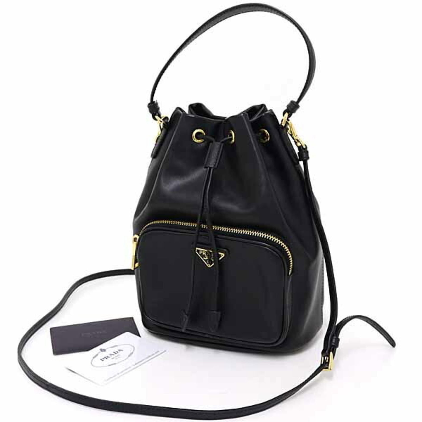 Baguette Leather Prada Bag: Baguette Leather Prada Bag Black Nero Prada Bag features a sleek design with a sturdy 31cm gold-tone handle and adjustable 125cm strap, perfect for everyday use. Made from high-quality Calfskin and