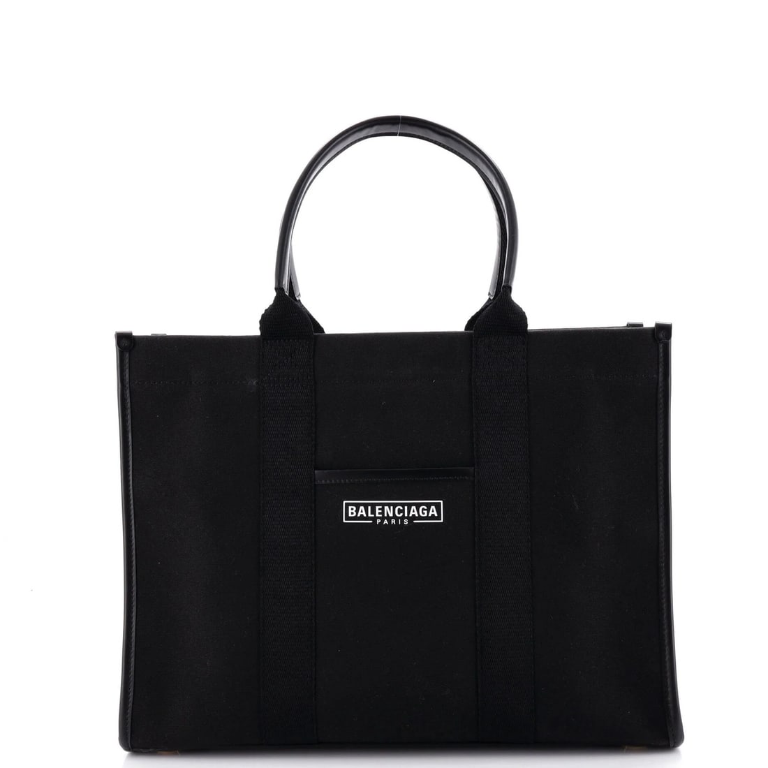 Canvas Medium Balenciaga Tote Hardware: Canvas Medium Balenciaga Tote Hardware Canvas Medium Balenciaga Tote with Gold Hardware. This medium-sized tote features a black canvas exterior with gold hardware and plain leather accents. With its