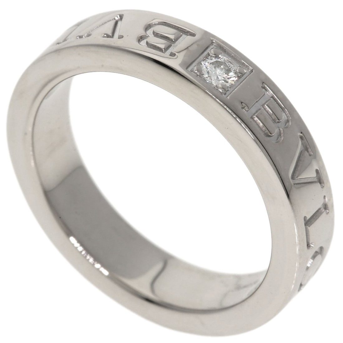 Double Logo Diamond Ring Bvlgari K18 White Gold: Double Logo Diamond Ring Bvlgari K18 White Gold K18 White Gold Double Logo Diamond Ring from BVLGARI, showcasing a sleek and modern design with a silver metal exterior, bearing the iconic BVLGARI