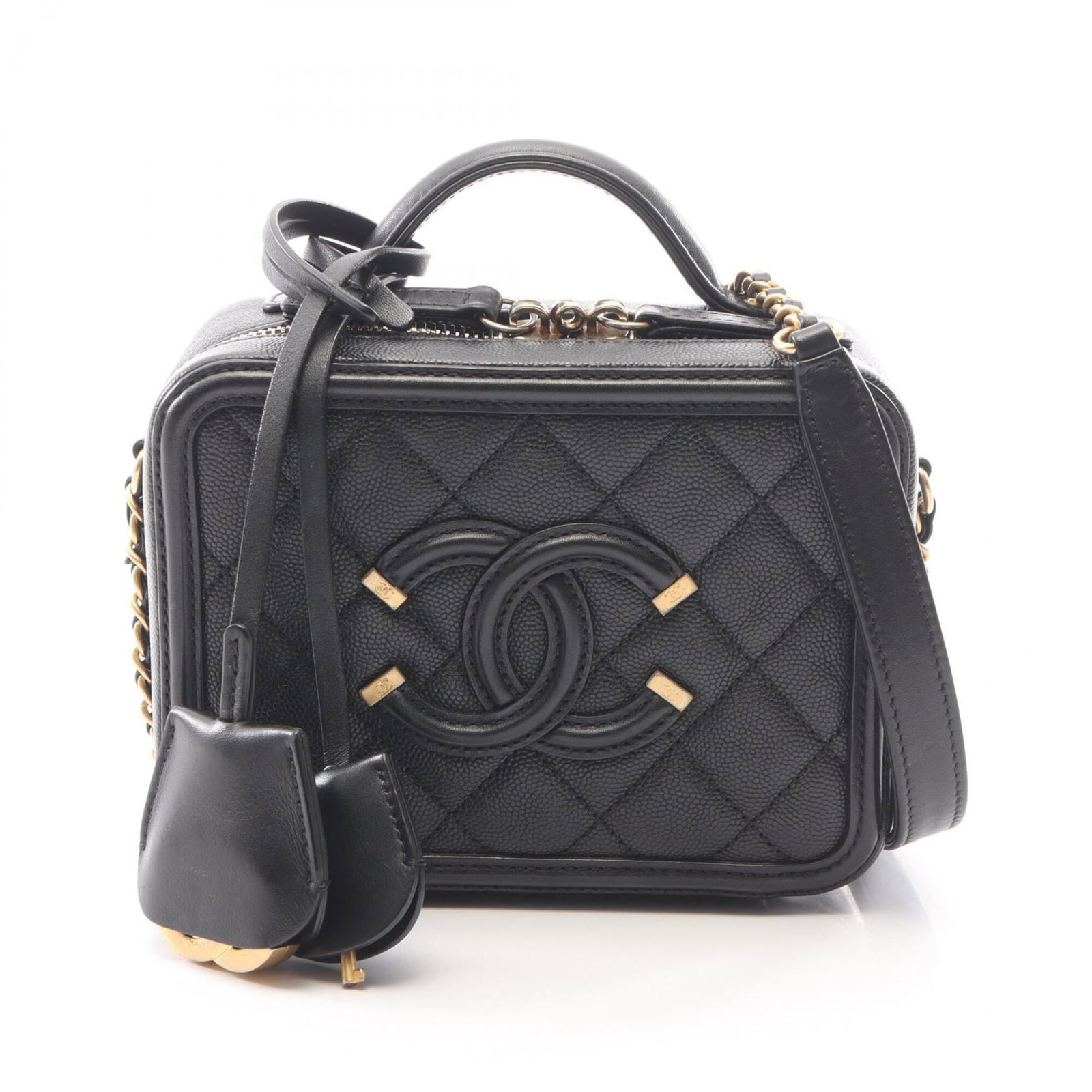 Chanel Handbag Shoulder Bag Vanity Bag Grained Calfskin Leather: Chanel Handbag Shoulder Bag Vanity Bag Grained Calfskin Leather Black Grained Calfskin Leather Chanel Handbag Shoulder Bag Vanity Bag with Gold Hardware. This compact Chanel shoulder bag features a