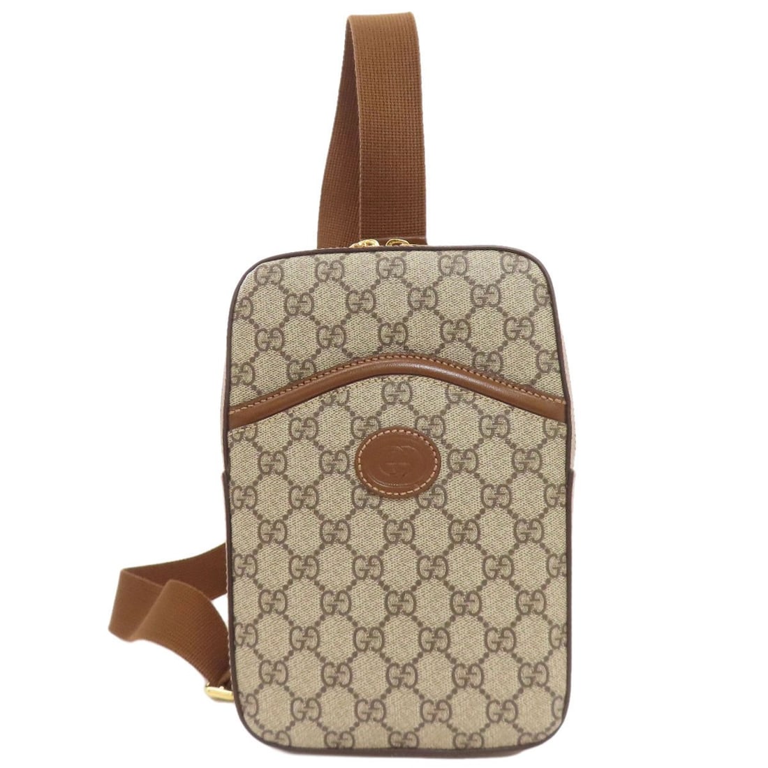 Body Bag Supreme Interlocking Pvc Gucci Bag G: Body Bag Supreme Interlocking Pvc Gucci Bag G Brown PVC body bag with Gucci logo, featuring interlocking design. Made from high-quality PVC material, this bag boasts a unique and stylish design. The