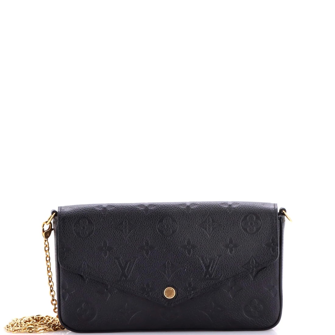 Monogram Empreinte Leather Louis Vuitton Felicie Pochette: Monogram Empreinte Leather Louis Vuitton Felicie Pochette Black Monogram Empreinte Leather Louis Vuitton Felicie Pochette with gold hardware, featuring a classic cross body design and 22" strap drop.