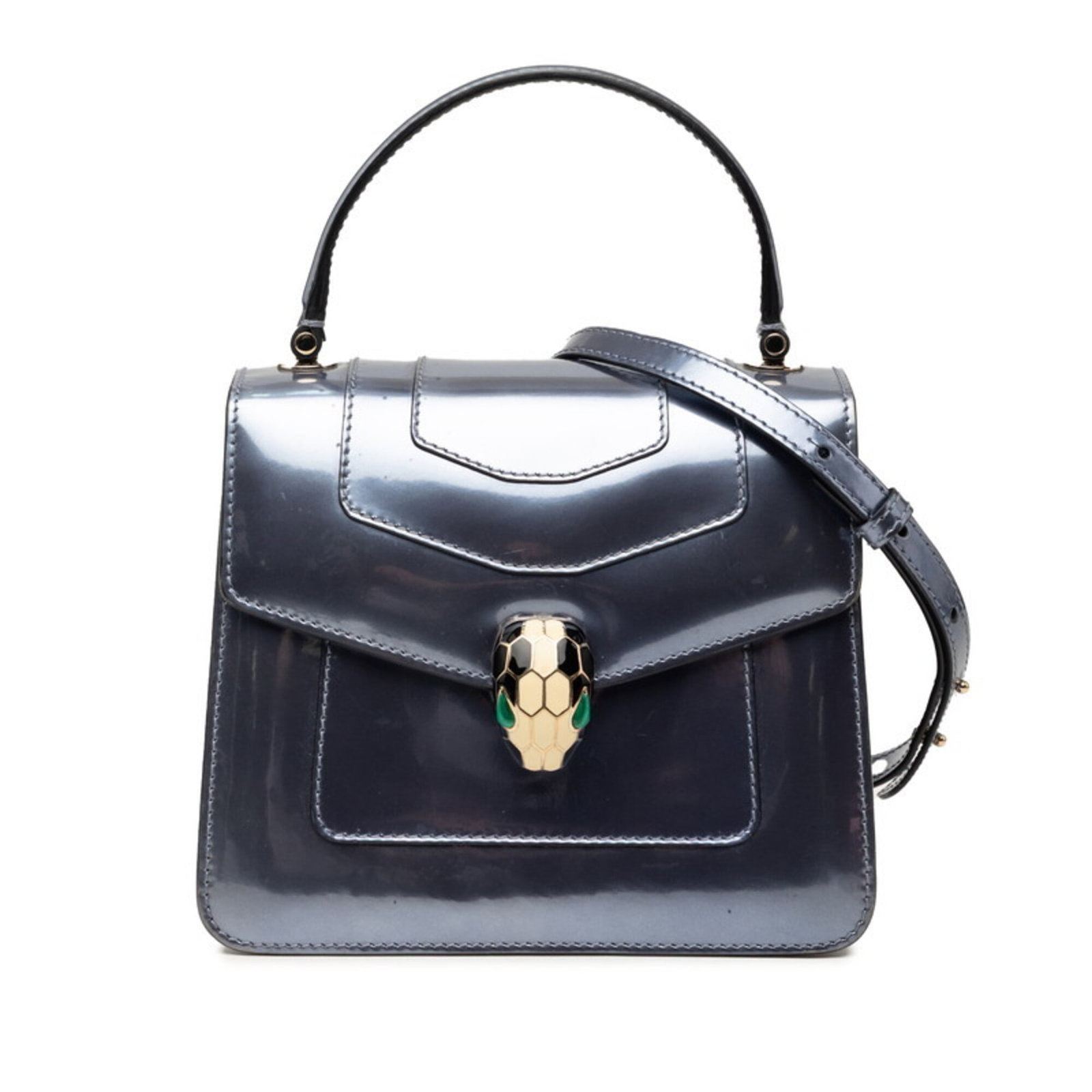 Bvlgari Patent Leather Handbag Shoulder Bag: Bvlgari Patent Leather Handbag Shoulder Bag Bvlgari Patent Leather Handbag Shoulder Bag boasts sleek, silver patent leather that adds a touch of sophistication to any outfit. Its compact size and
