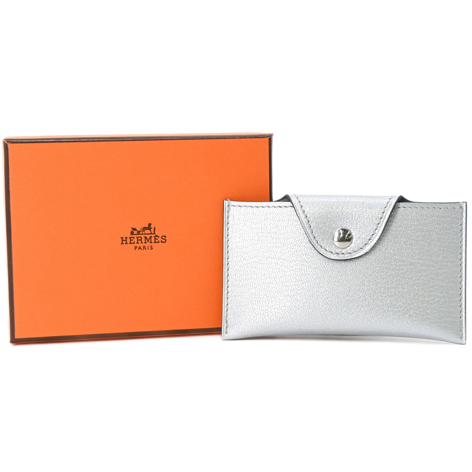 Hermes Business Card Case Chevre Leather: Hermes Business Card Case Chevre Leather Chevre leather provides a soft, supple touch to this elegant business card case from Hermes, crafted in France. The silver finish adds a touch of