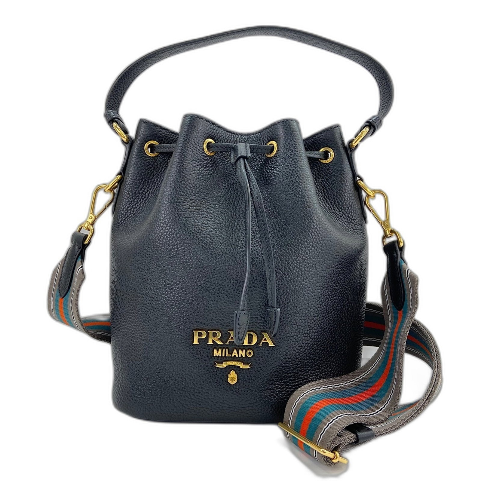 Handbag Leather Prada: Handbag Leather Prada Black leather Prada handbag with dimensions 20cm x 18cm x 11cm. This handbag features high-quality leather construction and a sleek, classic design. Its compact size makes it a