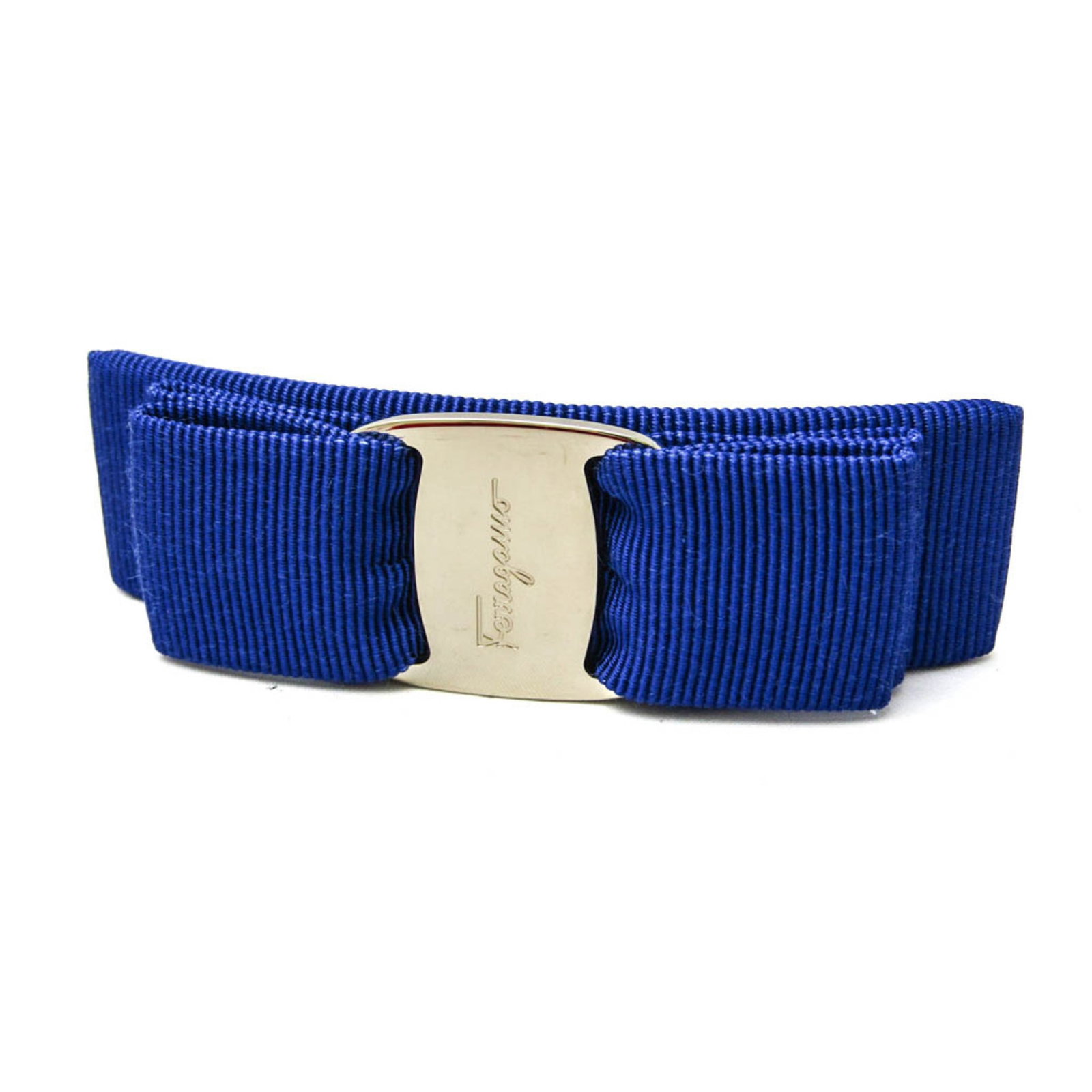 Ferragamo Barrette Cotton Metal: Ferragamo Barrette Cotton Metal Cotton and metal barrette with a blue and gold design, made from rayon and featuring a signature. This 34?2019 Ferragamo barrette is a stylish accessory, packaged in a