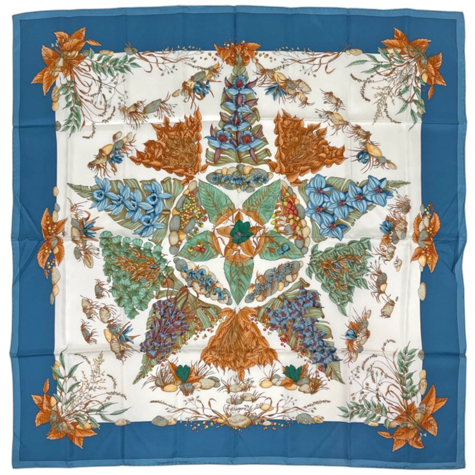 Silk Hermes Scarf: Silk Hermes Scarf Silk Hermes Scarf in Blue and Multi-color, 90cm x 89cm. This luxurious silk scarf features a striking blue and multi-color design, crafted from high-quality silk. Made in the iconic 