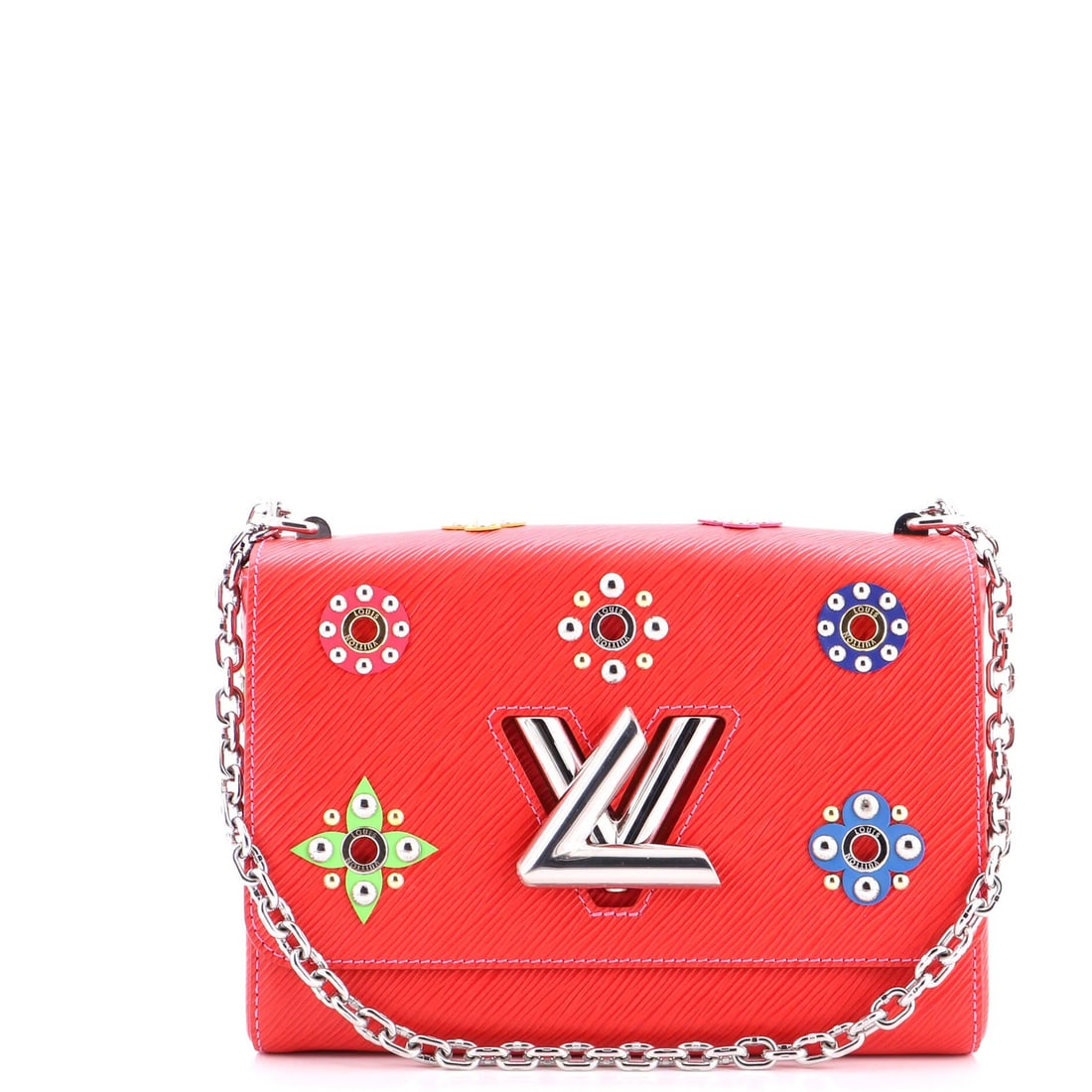 Limited Edition Twist Embellished Flower Epi Leather Handbag Louis Vuitton: Limited Edition Twist Embellished Flower Epi Leather Handbag Louis Vuitton Red Twist Embellished Flower Epi Leather MM Cross Body Bag from Louis Vuitton, featuring a unique flower embellishment and