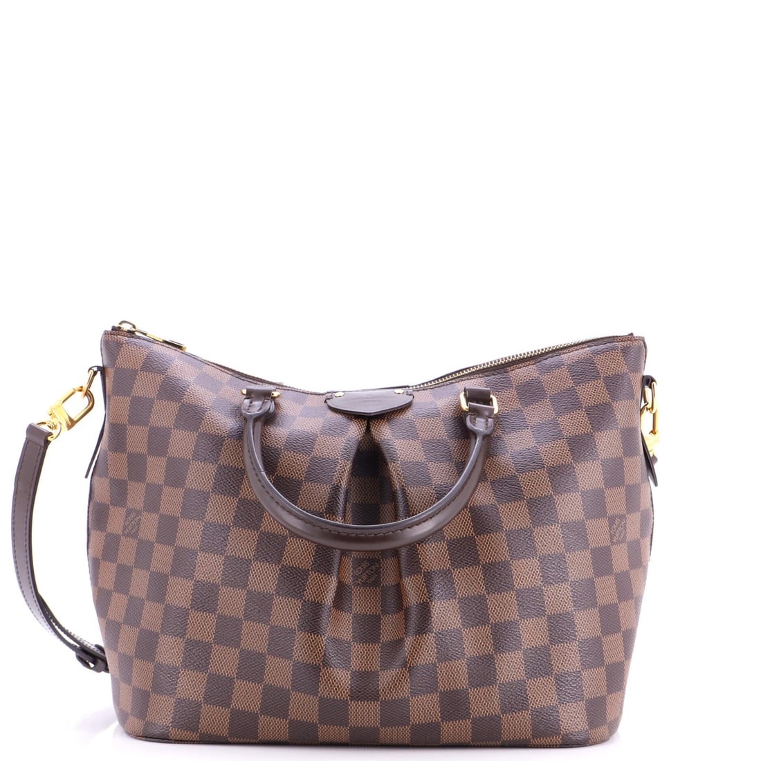 Damier MM Louis Vuitton Siena Handbag: Damier MM Louis Vuitton Siena Handbag The Damier MM Louis Vuitton Siena Handbag boasts a classic design with a timeless canvas-coated exterior in rich brown. Minor imperfections, such as heavy corner 
