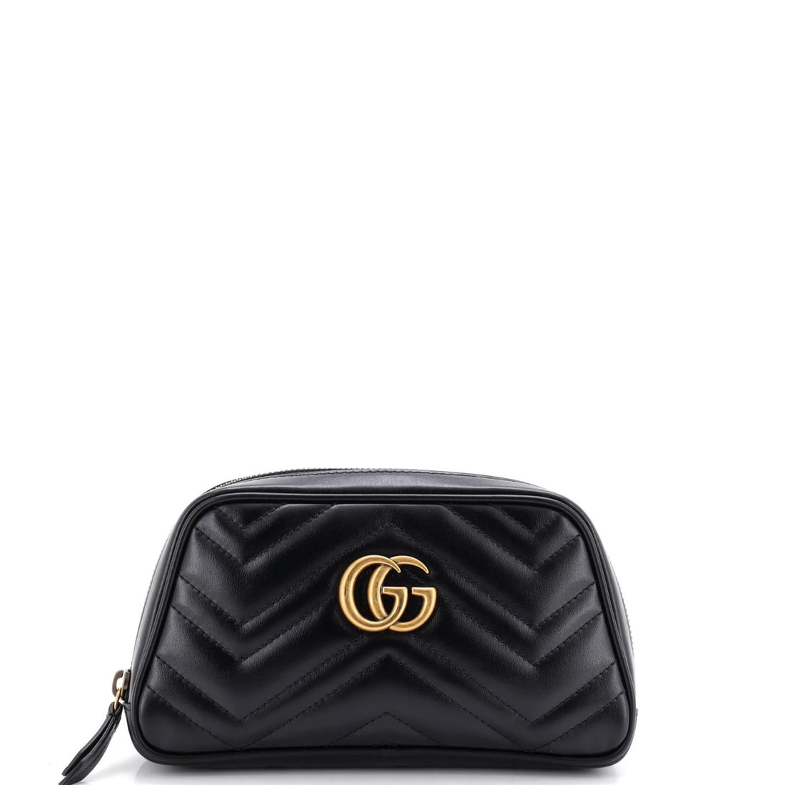 Matelasse Leather Gucci GG Marmont Wrist Wallet: Matelasse Leather Gucci GG Marmont Wrist Wallet Black Matelasse Leather Gucci GG Marmont Wrist Wallet with gold hardware, featuring a touch-up on the base and minor imperfections. This stylish wallet 