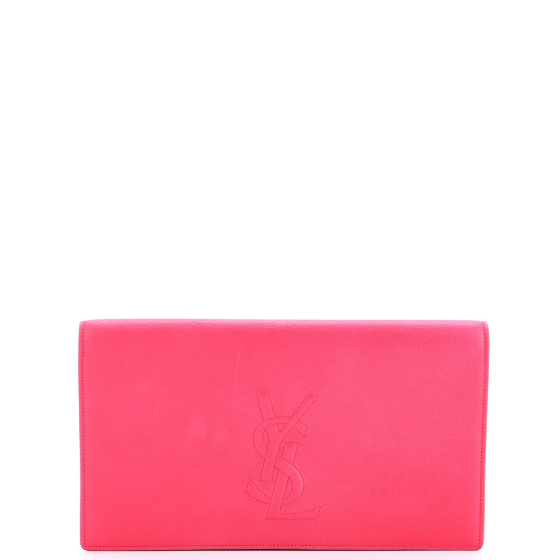Large Belle de Jour Clutch Saint Laurent: Large Belle de Jour Clutch Saint Laurent Pink Saint Laurent Belle de Jour Clutch with satin interior and aged gold hardware, featuring a large size with a 7" height and 11" width. The exterior leather