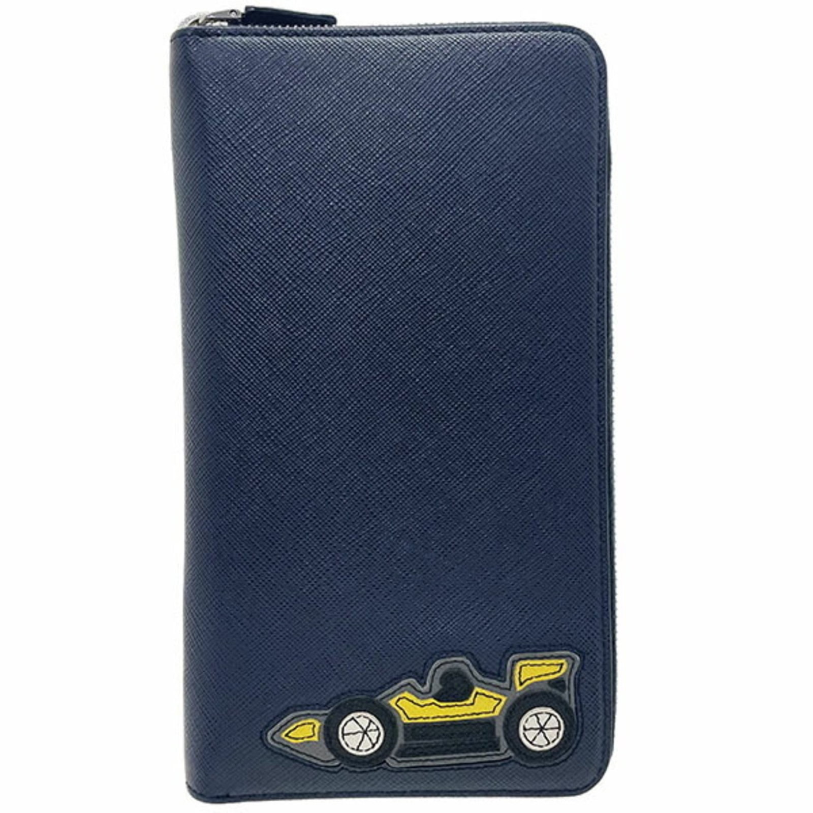 Prada Long Wallet (Bi-Fold) Leather: Prada Long Wallet (Bi-Fold) Leather The Prada Long Wallet is a sleek and sophisticated accessory made from embossed calf leather. Its classic design and navy color make it a timeless addition to any