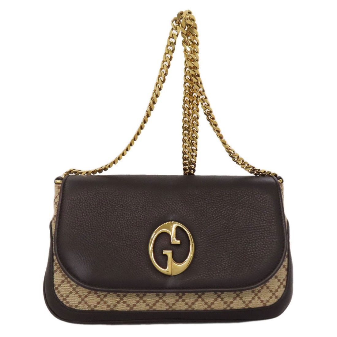 Gucci 251820 Diamante Chainshoulder Shoulder Bag Canvas: Gucci 251820 Diamante Chainshoulder Shoulder Bag Canvas Brown canvas shoulder bag with a distinctive diamante chain shoulder strap, designed by Gucci. The bag's canvas exterior features a classic,