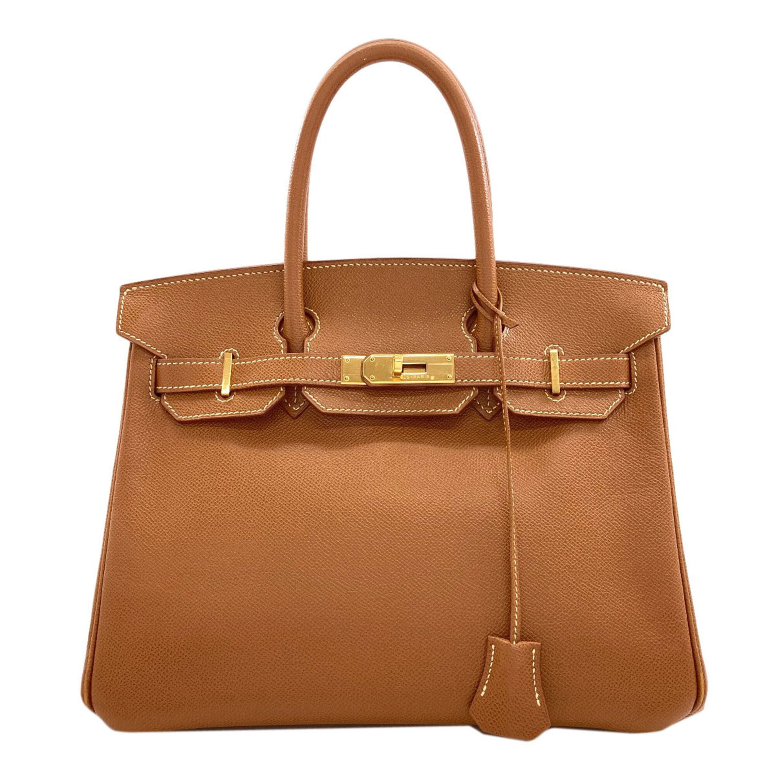 Handbag Epsom Leather by Hermes: Handbag Epsom Leather by Hermes Epsom leather handbags are renowned for their exceptional durability and rich, luxurious feel. This Epsom leather handbag by Hermes boasts a striking gold color,