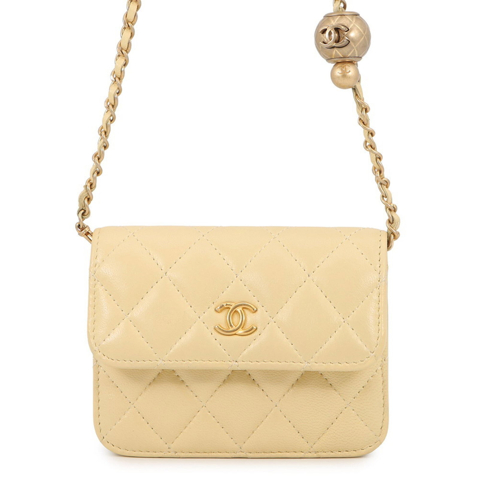 Shoulder Bag Leather Handbag Chanel: Shoulder Bag Leather Handbag Chanel Lambskin leather construction gives this Chanel shoulder bag a luxurious feel, while its bright yellow color adds a pop of personality. Measuring 9.5cm x 11.5cm x