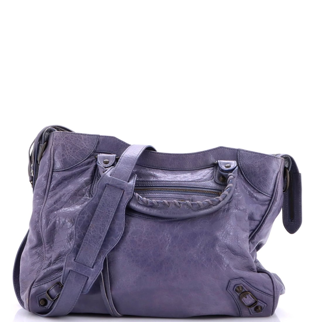 Small Leather Studs Bag City Classic Balenciaga: Small Leather Studs Bag City Classic Balenciaga Small Leather Studs Bag City Classic Balenciaga in Blue features a classic design with a stud detail, a timeless Balenciaga style. The bag's exterior