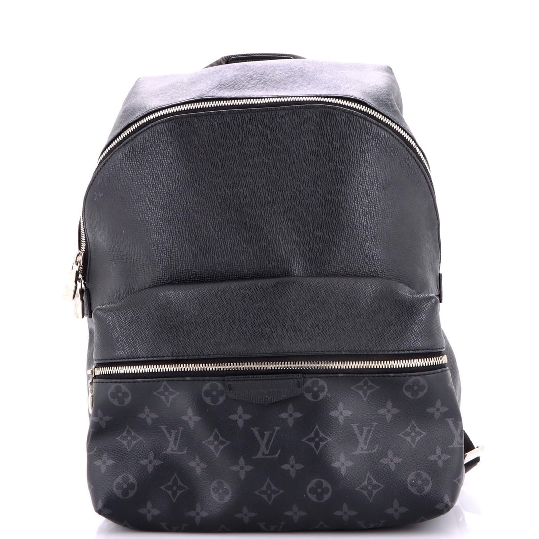Backpack Discovery Louis Vuitton Monogram Taigarama: Backpack Discovery Louis Vuitton Monogram Taigarama Black Louis Vuitton Monogram Taigarama PM Discovery Backpack with scuffed exterior, creased handles, and minor scratches, offering a unique,