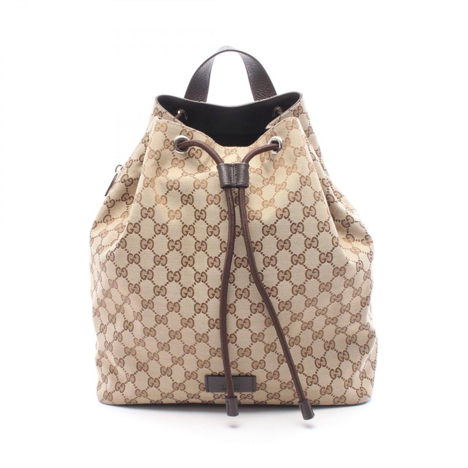 Canvas Leather Gucci Backpack: Canvas Leather Gucci Backpack Canvas Leather Gucci Backpack in Beige and Brown. This canvas leather backpack features Gucci's signature design with a classic beige and brown color combination. With