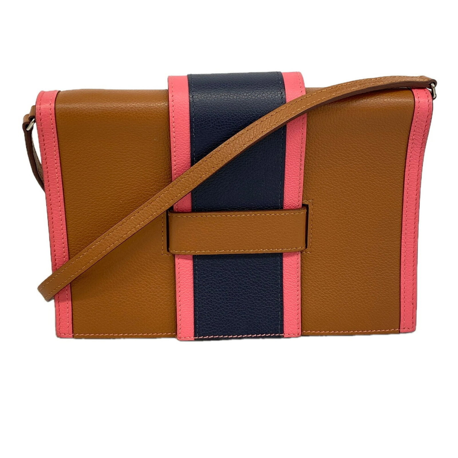 Shoulder Bag By Hermes: Shoulder Bag By Hermes Blue nuit, Gold, and Rose azalee colors come together in this stunning shoulder bag from Hermes, featuring silver hardware for a touch of sophistication. Measuring 14cm x