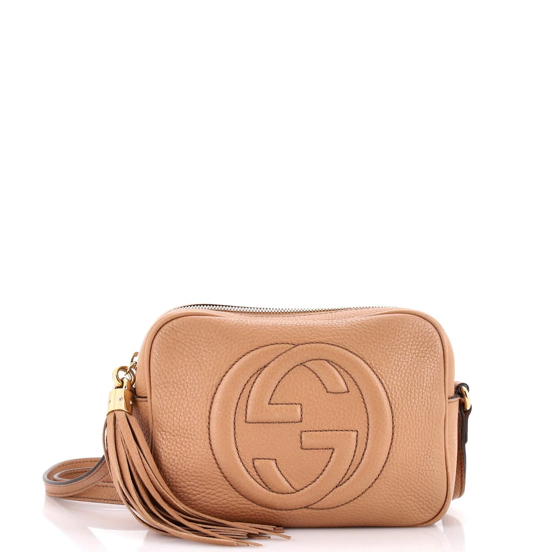 Small Leather Crossbody Disco Soho Gucci Bag: Small Leather Crossbody Disco Soho Gucci Bag Small Leather Crossbody Disco Soho Gucci Bag in Neutral Color. This small crossbody bag features a neutral exterior with minor corner wear and scuffs, and