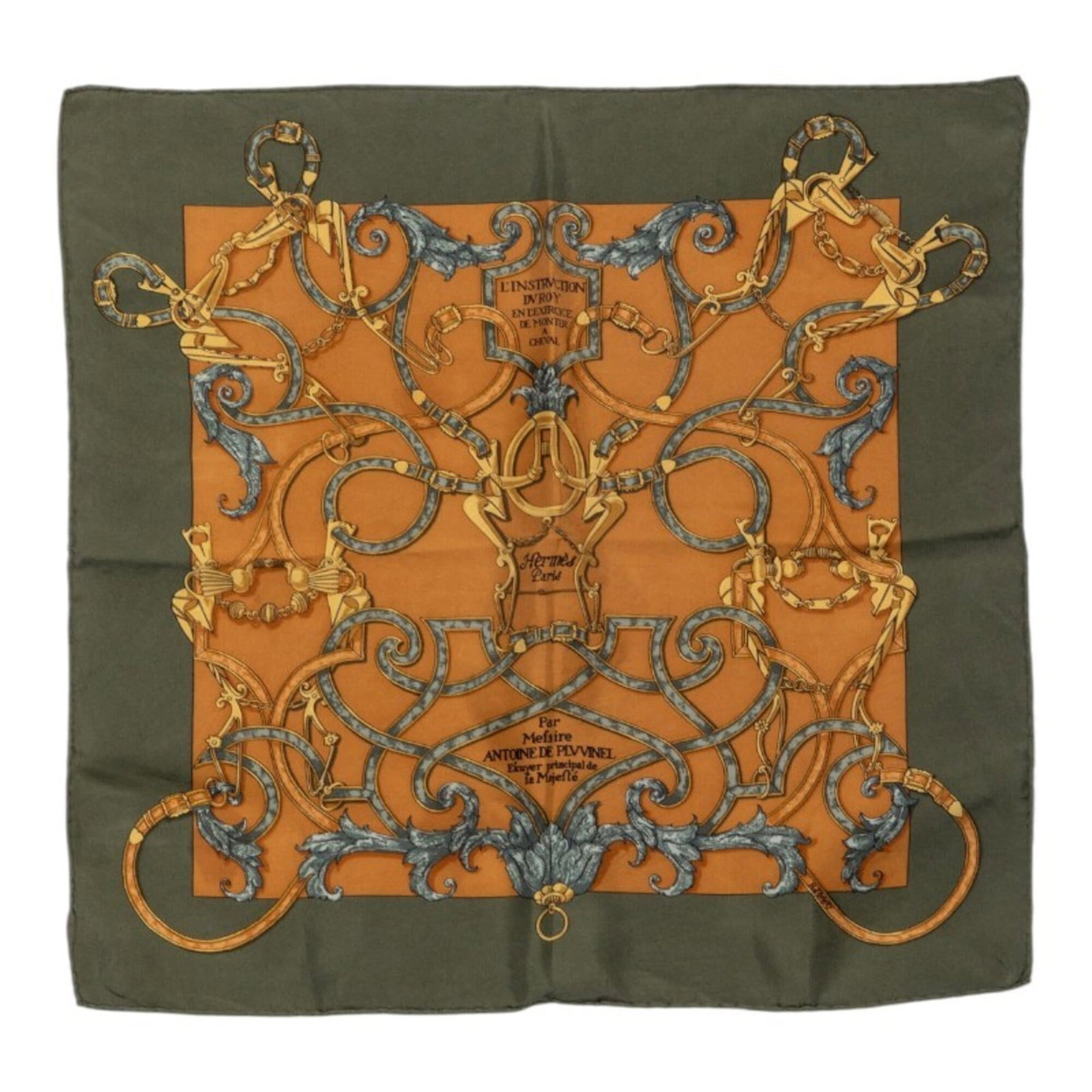 Silk Hermes Scarf: Silk Hermes Scarf Silk in a rich, earthy tone, this 41cm x 42.5cm Hermes scarf is crafted from luxurious silk, offering a sophisticated and elegant addition to any wardrobe. The scarf's understated