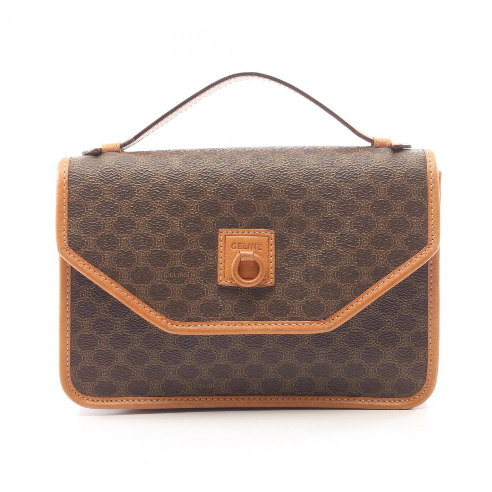 Canvas Leather Coated Handbag: Canvas Leather Coated Handbag Coated canvas and leather come together in this sleek, brown handbag, measuring 15cm x 22cm x 5cm. The combination of textures and colors adds depth to its classic design