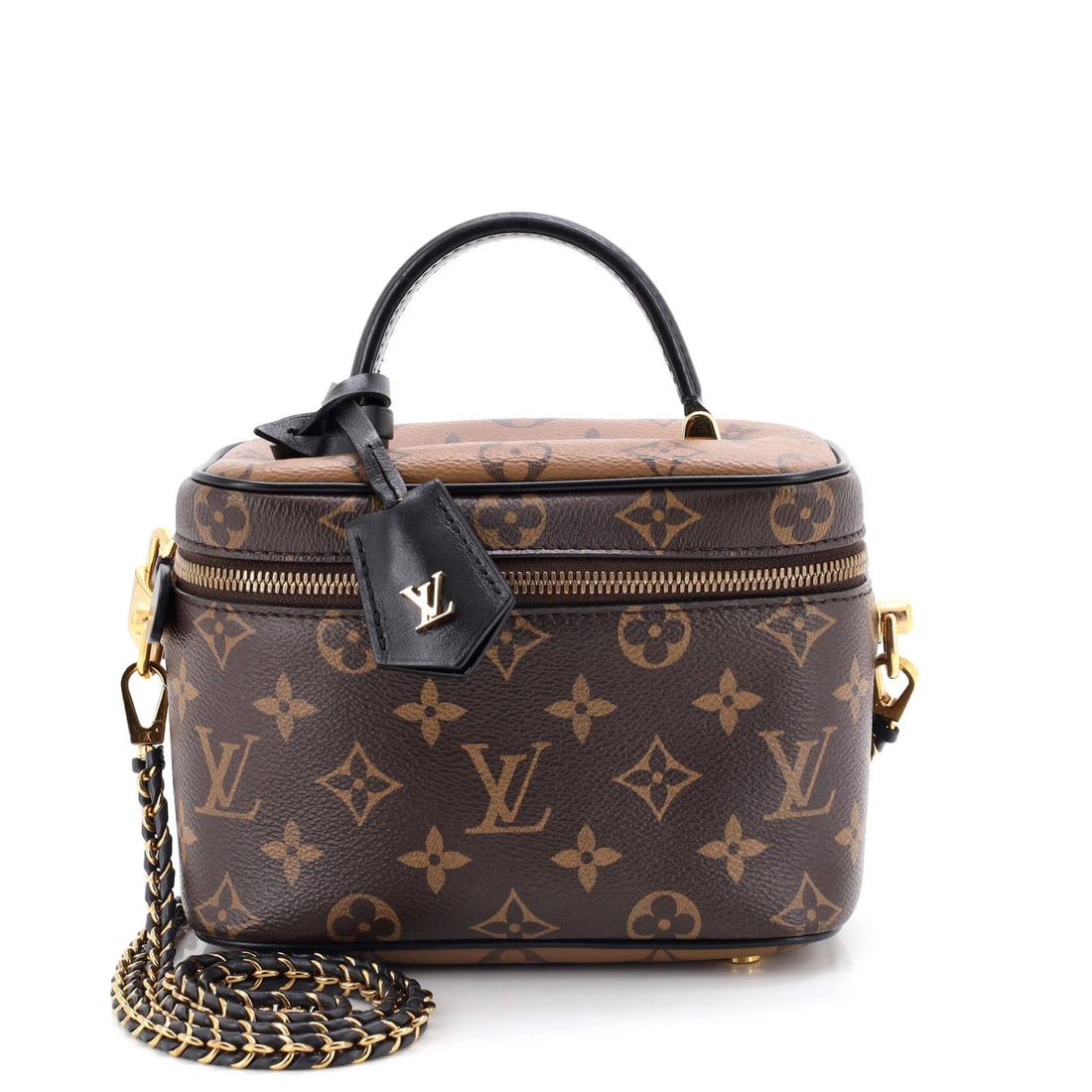 Vanity Handbag Canvas Monogram Reverse Louis Vuitton: Vanity Handbag Canvas Monogram Reverse Louis Vuitton Brown Canvas Monogram Reverse Louis Vuitton Handbag with Top Handle, Keys Lock, and Gold Hardware. This Vanity Handbag features a classic design
