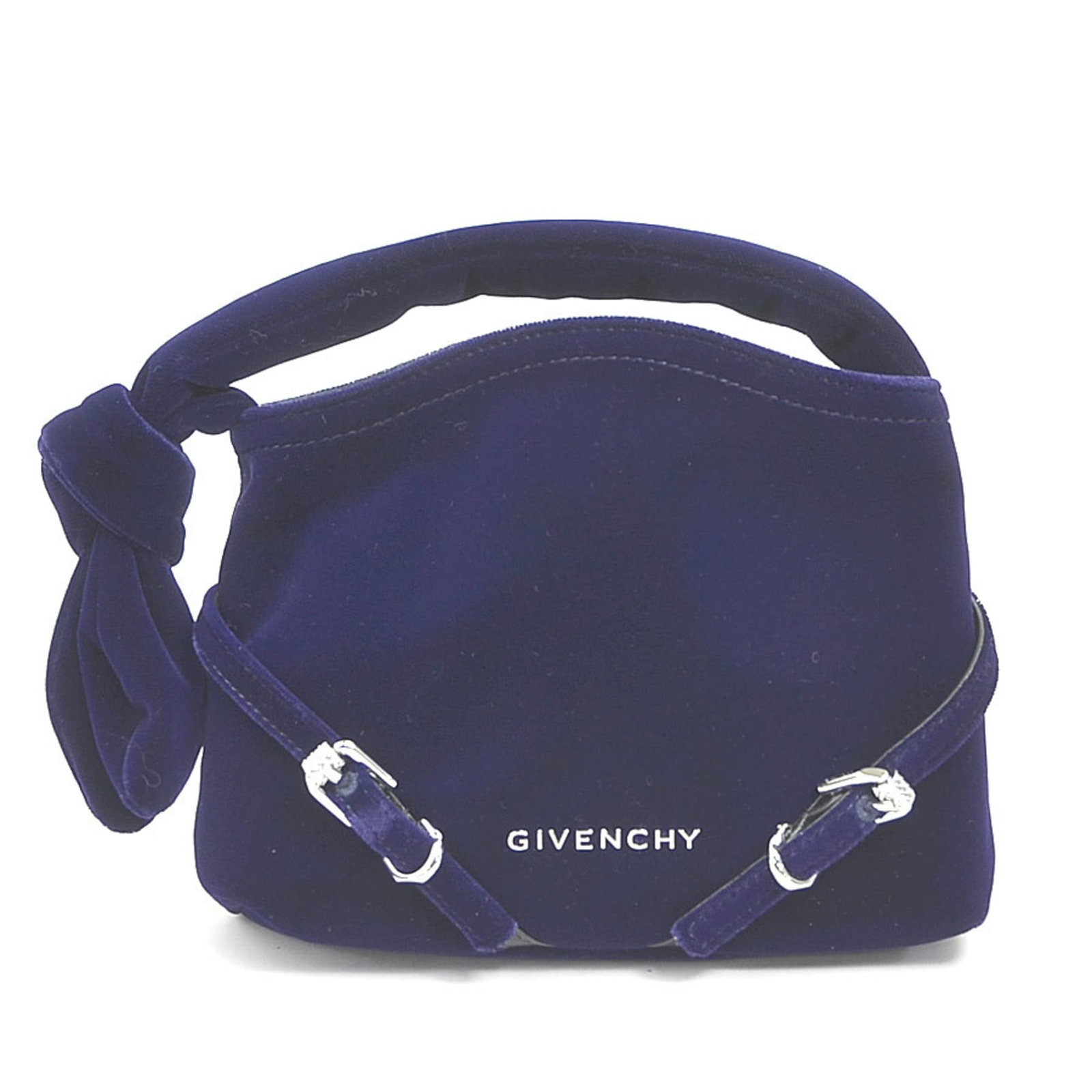 Handbag Velvet Givenchy: Handbag Velvet Givenchy The Handbag Velvet Givenchy is a navy-colored, velvet-clad handbag with a size of 14cm x 17cm x 5cm, accompanied by a box and dust bag. This luxurious handbag boasts a rich,