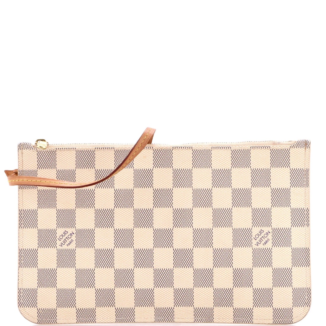 Damier Large Pochette Neverfull Louis Vuitton: Damier Large Pochette Neverfull Louis Vuitton White Damier Large Pochette Neverfull Louis Vuitton, a stylish and spacious accessory, boasts a classic canvas coated exterior with a neutral interior.